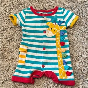 Mudpie Striped Giraffe Romper, Size 3-6 Months